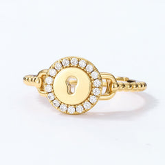 Circular Lock Zircon Opening Sterling Silver Ring