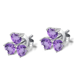 Colourful Gemstones Clover Sterling Silver Studs for Women