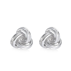 Hollowed-out Geometric Three Rings Silver Stud Earrings for Women