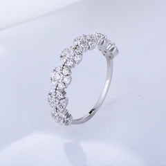 White Zircon Beading Flowers Design Sterling Silver Ring