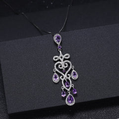 French Romantic Luxury Natural Amethyst Premium Pendant Necklace for Women