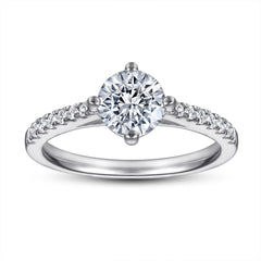 Round Zircon Four Prongs Cathedral Silver Ring