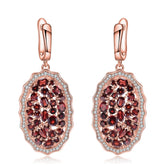 Luxury Style Group Inlaid Natural Garnet Oval Silver Drop Earrings for Women