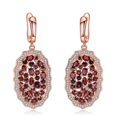 Luxury Style Group Inlaid Natural Garnet Oval Silver Drop Earrings for Women