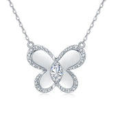 Marquise Shape Zircon Polished Butterfly Pendant Sterling Silver Necklace