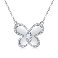 Marquise Shape Zircon Polished Butterfly Pendant Sterling Silver Necklace
