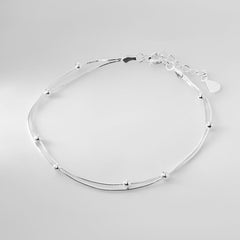 Double Layers Snakebone Chain with Round Beads Silver Bracelet for Women