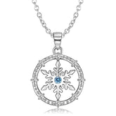 Snowflake Hollow Circle Pendant Zircon Silver Necklace