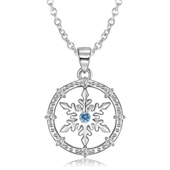 Snowflake Hollow Circle Pendant Zircon Silver Necklace