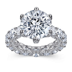 Exaggerated Full Zircon with Six Prongs Round Zircon Silver Ring for Women