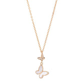 Mother of Pearl Double Butterflies Pendant Silver Necklace for Women