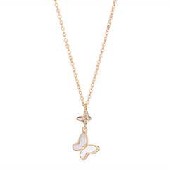 Mother of Pearl Double Butterflies Pendant Silver Necklace for Women