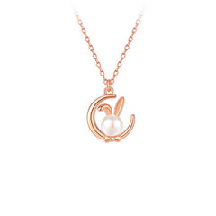 Bunny with Pearl Pendant Silver Necklace for Women
