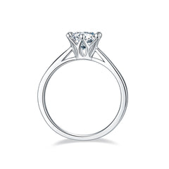 Crown Six Prongs 1.0 Carat Round Cut Moissanite Engagement Ring