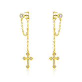 Tassel Cross with Zircon Silver Drop Earrings for Women