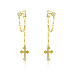 Tassel Cross with Zircon Silver Drop Earrings for Women