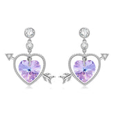 Cupid's Arrow Heart Shape Purple Zircon Silver Drop Earrings