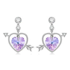 Cupid's Arrow Heart Shape Purple Zircon Silver Drop Earrings
