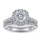 Round Zircon Square Soleste Halo with Half Eternity Silver Ring Set