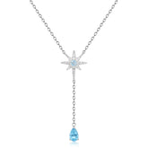 French Romantic Luxury Creative Design Inlaid Natural Topaz Star with Pear Drop Pendant Necklace for Women