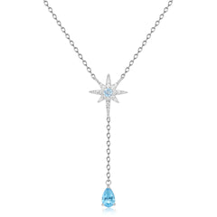 French Romantic Luxury Creative Design Inlaid Natural Topaz Star with Pear Drop Pendant Necklace for Women