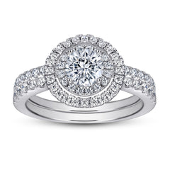 Round Zircon Soleste Halo with Circle Silver Ring Set