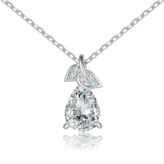 Leaf Pear Drop Zircon Pendant Silver Necklace for Women