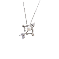 Cupid's Arrow with Natural Pearl and Zircon Pendant Silver Necklace for Women
