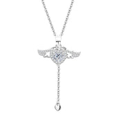 (Two Colours) Zircon Heart with Wings Pendants 925 Silver Collarbone Necklace for Women