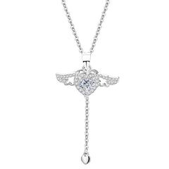 (Two Colours) Zircon Heart with Wings Pendants 925 Silver Collarbone Necklace for Women
