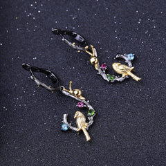 Natural Wind Bird Design 925 Silver Natural Gemstone Earrings for Women