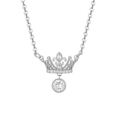 Crown with Round Zircon Pendant Silver Necklace for Women