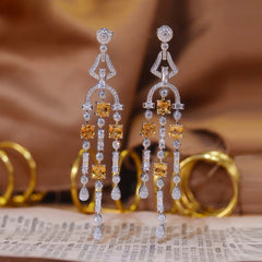 Natural Yellow Crystal Tassels Drop Earrings
