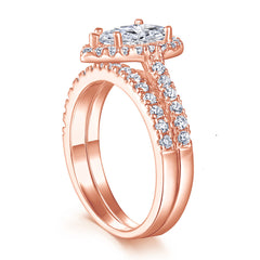 Pear Drop Zircon Soleste Halo with Half Eternity Silver Ring Set
