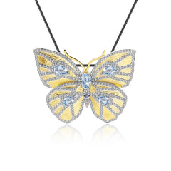 Colourful Gemstones Brooch Pendant Dual-use Design Butterfly Silver Necklace Pendant for Women