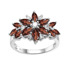 Luxury Fashion Design Natural Colourful Gemstone Flower Petals Sterling Silver Ring for Women