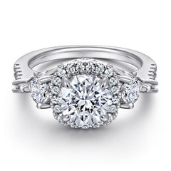 (1.2CT) Round Zircon Soleste Halo Cathedral Silver Ring for Women