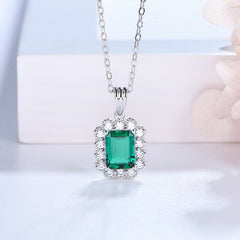 1.5Carat Rectangle Lab Created Emerald Necklace