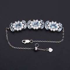 Flower Design Natural Topaz Silver Bracelet
