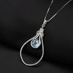 European Fashion Temperament Style Inlaid Natural Gemstone Personality Design Pendant Silver Necklace for Women