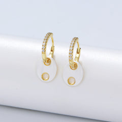 Colourful Oval Pendant with Half Circle Zircon Silver Hoop Earrings for Women