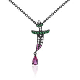 Dark Retro Element Style Inlaid Natural Colourful Gemstone Personality Pocket Knife Pendant Silver Necklace for Women