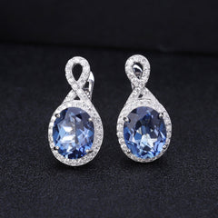 European Vintage Style Topaz Oval Shape Silver Studs for Women