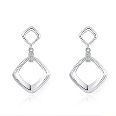 Hollow Rhombus Silver Drop Earrings for Women