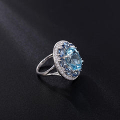 European and American Fashion Temperament with Natural Topaz Soleste Halo Silver Ring for Women