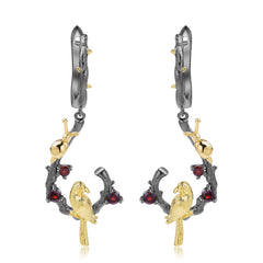 Natural Wind Bird Design 925 Silver Natural Gemstone Earrings for Women