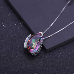 European Simple Design Inlaid Colourful Crystal Irregular Pendant Silver Necklace for Women