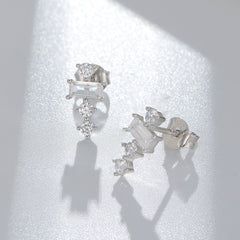 Rectangle Zircon with Beading Silver Studs Earrings for Women