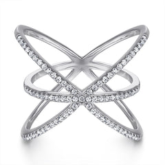 Exaggerated Zircon Three Rings Cross Silver Ring for Women