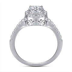 Round Zircon Solest Halo Cathedral Silver Ring